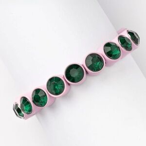 🆕 Pink Bracelet with Emerald Green Crystal Accents